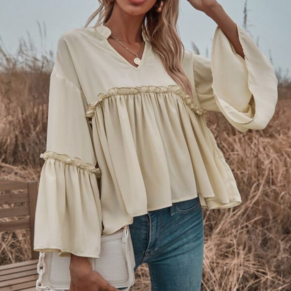 Babydoll Flouncy Blouse - beige - Picture 2 of 7